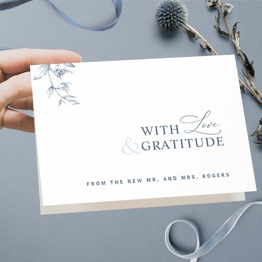 愛エレガントと感謝の気持ちを青に サンキューカード