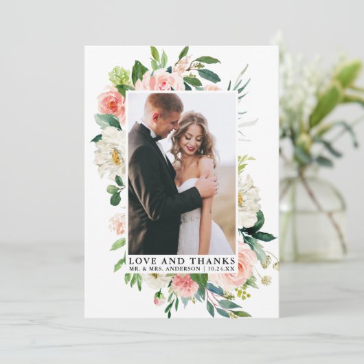 愛エレガントと水感謝してい色ピンクフローラ サンキューカード (スタンド正面)