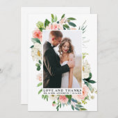 愛エレガントと水感謝してい色ピンクフローラ サンキューカード (正面/裏面)