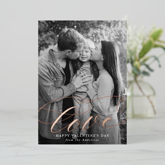 愛エレガントのスクリプトValentine's Day写真 箔シーズンカード (立ち正面)