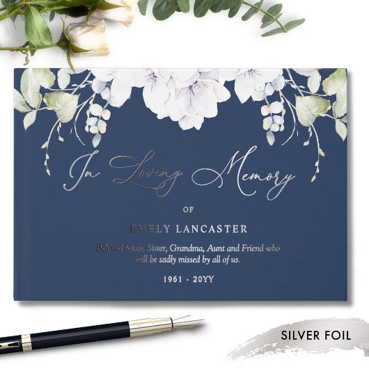 愛エレガントの記憶のホイル白いフローラ葬儀 ゲストブック