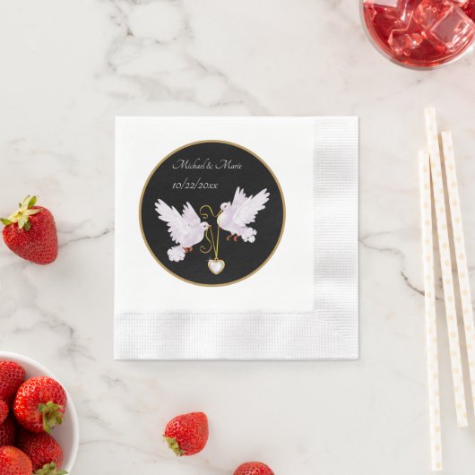 愛エレガントの鳩が名前の日付を追加結婚する 縁ありカクテルナプキン (インサイチュ)