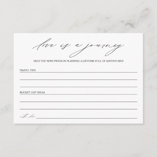 愛エレガントは旅のブライダルシャワー アドバイスカード (正面)