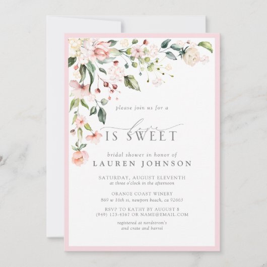 愛エレガントは甘いピンクフローラブライダルシャワー 招待状 (正面)