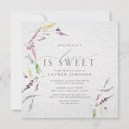 愛エレガントは甘いワイルドフラワーの水の色シャワー 招待状 (正面)