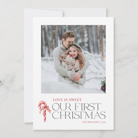 愛エレガントは甘い初めてのクリスマス赤い写真 シーズンカード (正面)