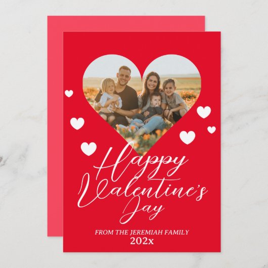 愛エレガントハッピーバレンタインデー家族の写真 シーズンカード (正面/裏面)