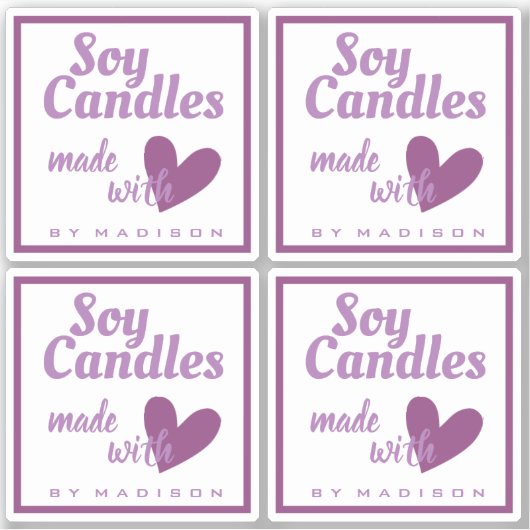 愛エレガントハートキャンドル作りの紫の白 シール (正面)