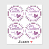 愛エレガントハートキャンドル作りの紫の白 シール (シート)