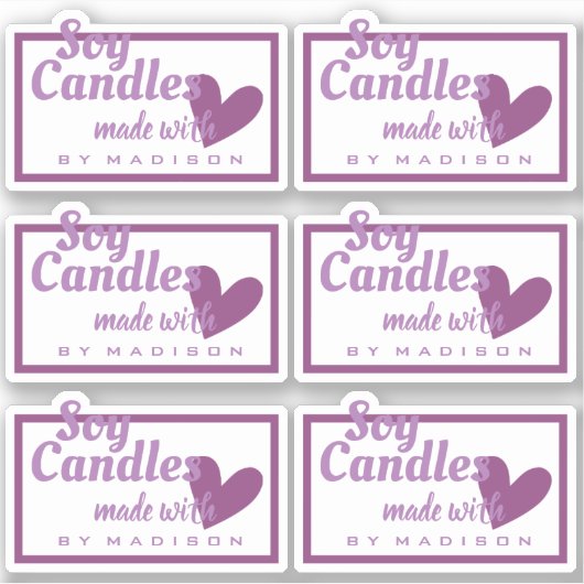 愛エレガントハートキャンドル作りの紫の白 シール (正面)