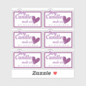愛エレガントハートキャンドル作りの紫の白 シール (シート)
