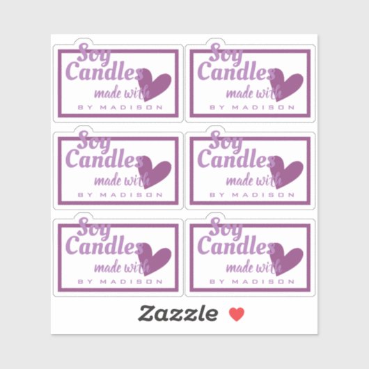 愛エレガントハートキャンドル作りの紫の白 シール (シート)