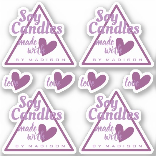 愛エレガントハートキャンドル作りの紫の白 シール (正面)