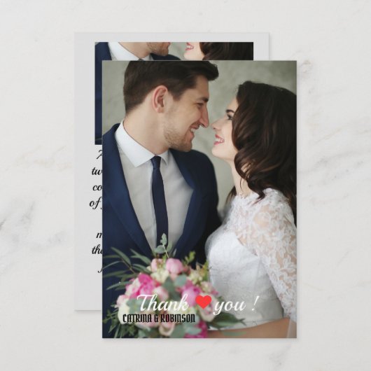 愛エレガントハート結婚の写真 サンキューカード (正面/裏面)