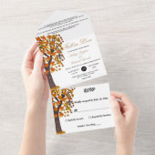 愛エレガント秋彫りツリー秋の結婚秋 オールインワン招待状 (貼ってはがせる)