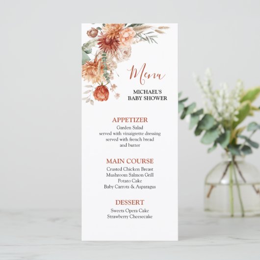 愛エレガント素朴の赤ちゃんシャワーのワイルドフラワー秋 メニュー (スタンド正面)