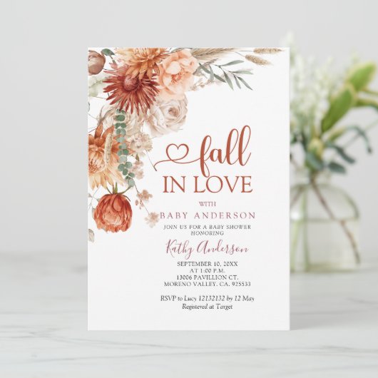 愛エレガント素朴の赤ちゃんシャワーのワイルドフラワー秋 招待状 (スタンド正面)