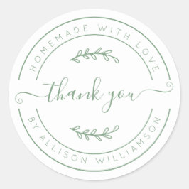 愛エレガント緑の白と手作りありがとう ラウンドシール
