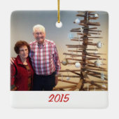 愛カスタムはクリスマス家族写真の2味方しました セラミックオーナメント (裏面)