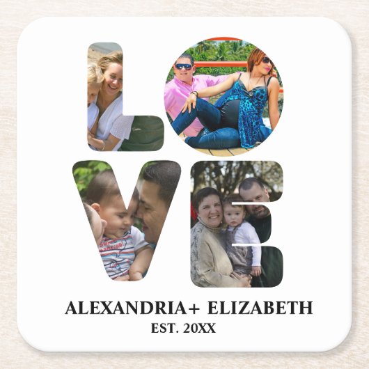 愛カスタム4モダンフォトコラージュ スクエアペーパーコースター (正面)