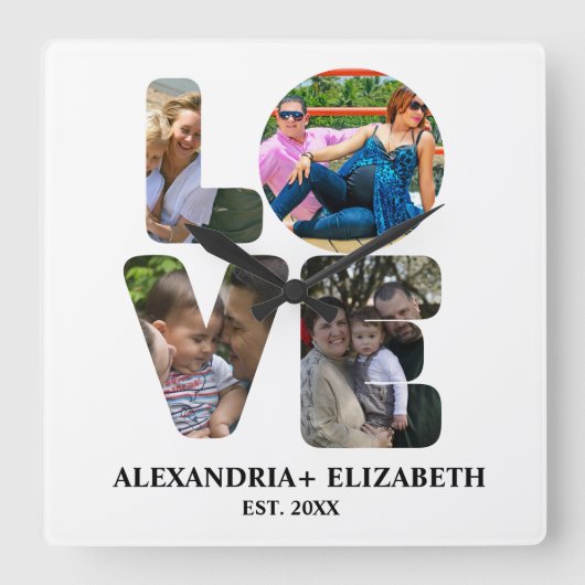 愛カスタム4モダンフォトコラージュ スクエア壁時計 (正面)