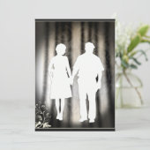 愛カップルのシルエットの婚約か結婚式の招待状 案内状 (スタンド正面)