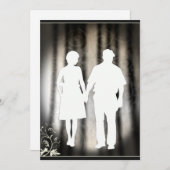 愛カップルのシルエットの婚約か結婚式の招待状 案内状 (正面/裏面)