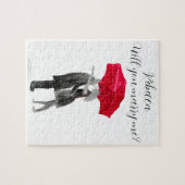 愛カップル赤い傘の水の色バレンタインデー ジグソーパズル (横)