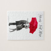 愛カップル赤い傘の水の色バレンタインデー ジグソーパズル (横)