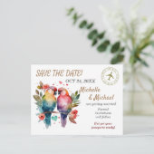 愛カラフルの鳥、日付を保存するAirmail シーズンポストカード (スタンド正面)