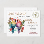 愛カラフルの鳥、日付を保存 ノートカード (正面/裏面)