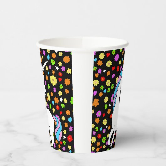 愛カラフルらしい一角花とハート 紙コップ (左)