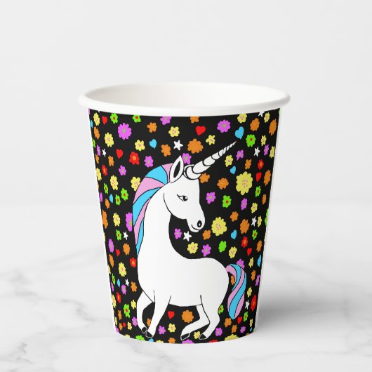 愛カラフルらしい一角花とハート 紙コップ (正面)