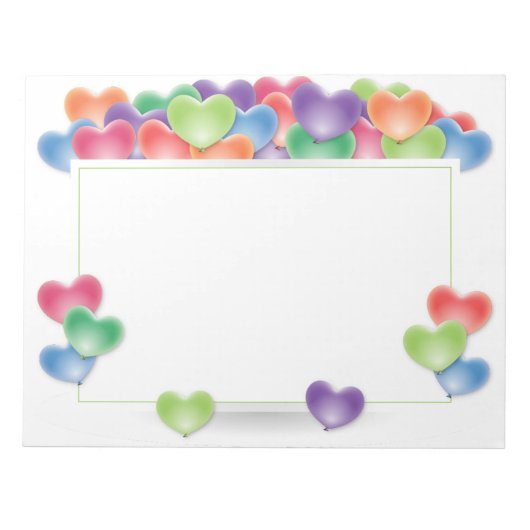 愛カラフルハートバルーン枠 ノートパッド (正面)