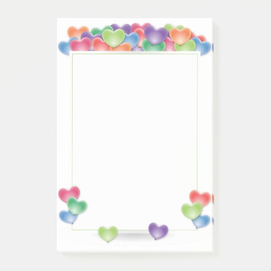 愛カラフルハートバルーン枠 ポストイット (正面)