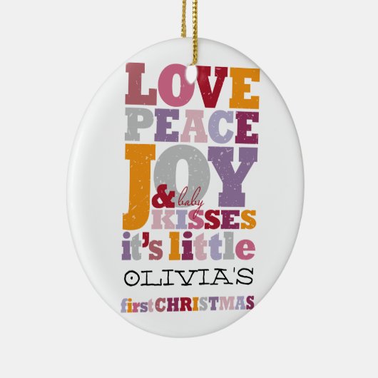 愛カラフル平和の喜びとベビーキスかわいい写真 セラミックオーナメント (右)