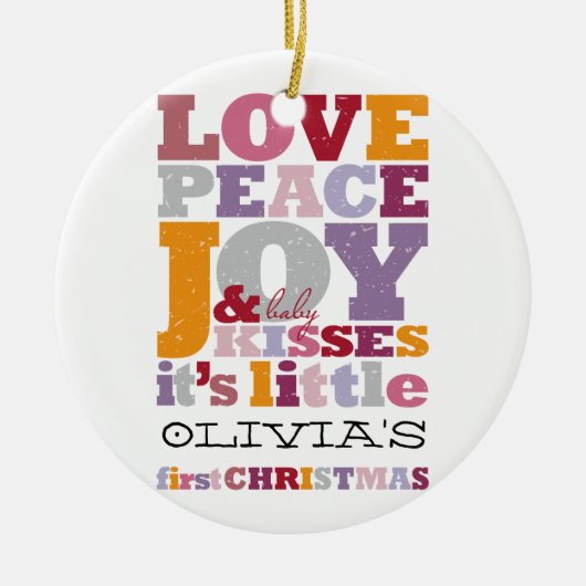 愛カラフル平和の喜びとベビーキスかわいい写真 セラミックオーナメント (正面)