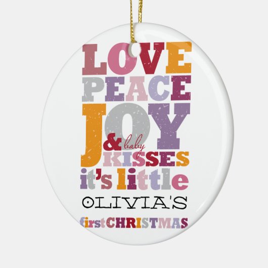 愛カラフル平和の喜びとベビーキスかわいい写真 セラミックオーナメント (左)