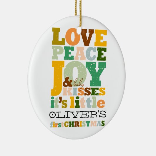 愛カラフル平和の喜びとベビーキスかわいい写真 セラミックオーナメント (右)
