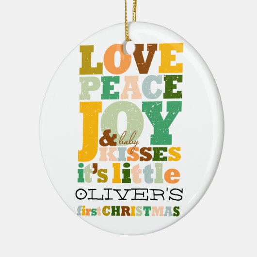 愛カラフル平和の喜びとベビーキスかわいい写真 セラミックオーナメント (左)