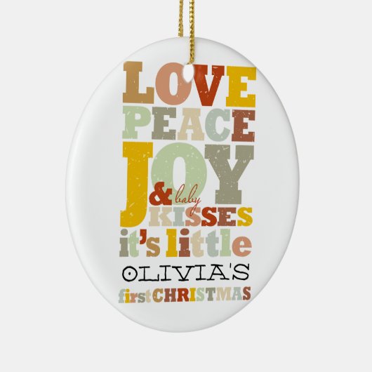 愛カラフル平和の喜びとベビーキスかわいい写真 セラミックオーナメント (右)