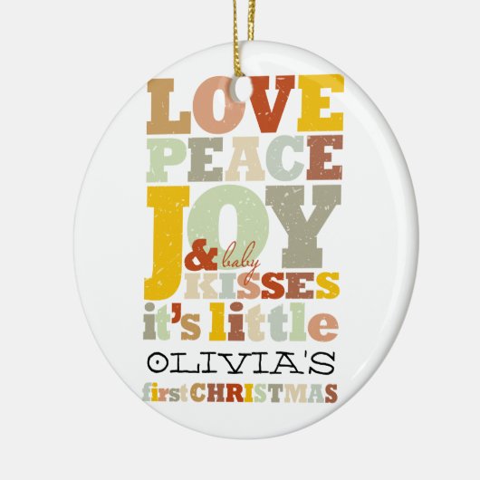 愛カラフル平和の喜びとベビーキスかわいい写真 セラミックオーナメント (左)