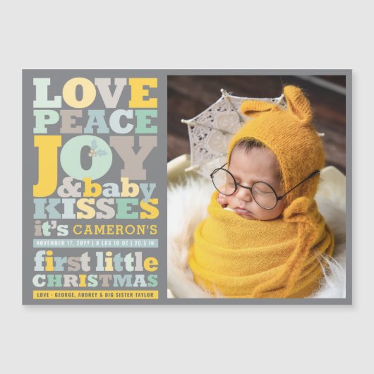 愛カラフル平和の喜びとベビーキスの写真カード (正面)