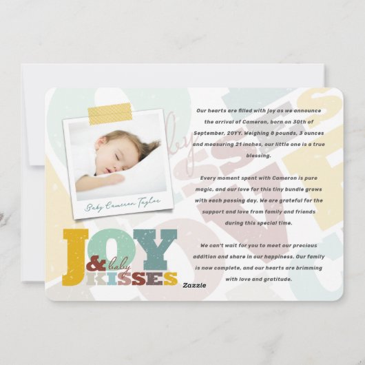 愛カラフル平和の喜びとベビーキス手紙 シーズンカード (裏面)