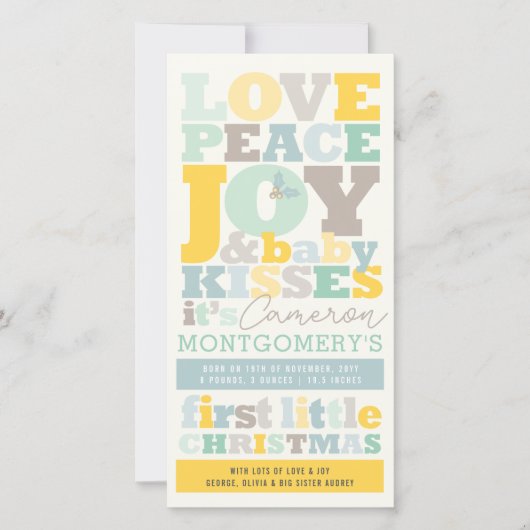 愛カラフル平和の喜びとベビーキス手紙 シーズンカード (正面)