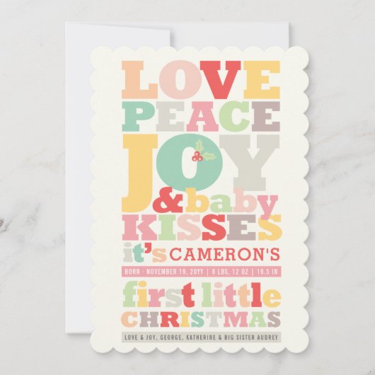 愛カラフル平和の喜びとベビーキス手紙 シーズンカード (正面)
