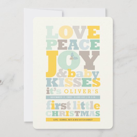 愛カラフル平和の喜びとベビーキス手紙 シーズンカード (正面)