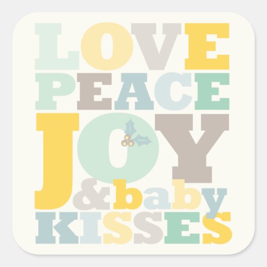 愛カラフル平和の喜びとベビーキス手紙 スクエアシール (正面)