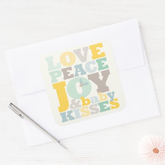 愛カラフル平和の喜びとベビーキス手紙 スクエアシール (封筒)
