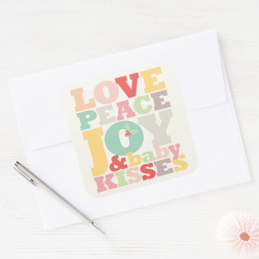 愛カラフル平和の喜びとベビーキス手紙 スクエアシール (封筒)